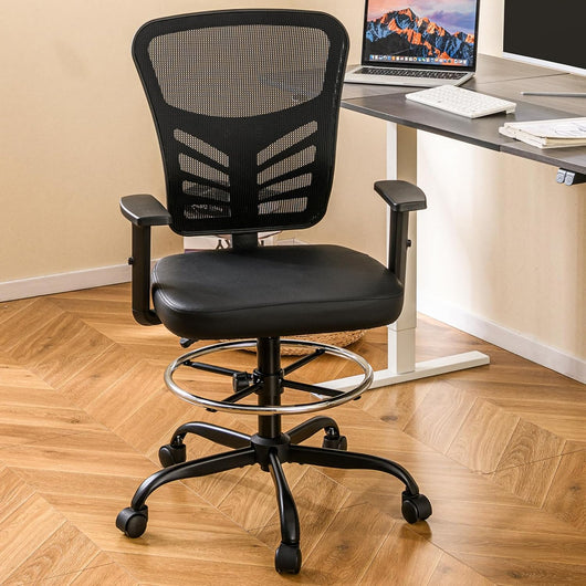 Sedia da Disegno Regolabile in Altezza, Girevole con Braccioli e Poggiapiedi Regolabili, Supporto Lombare, Sedia per Scrivania Alta per Ufficio e Studio, Portata 150 kg