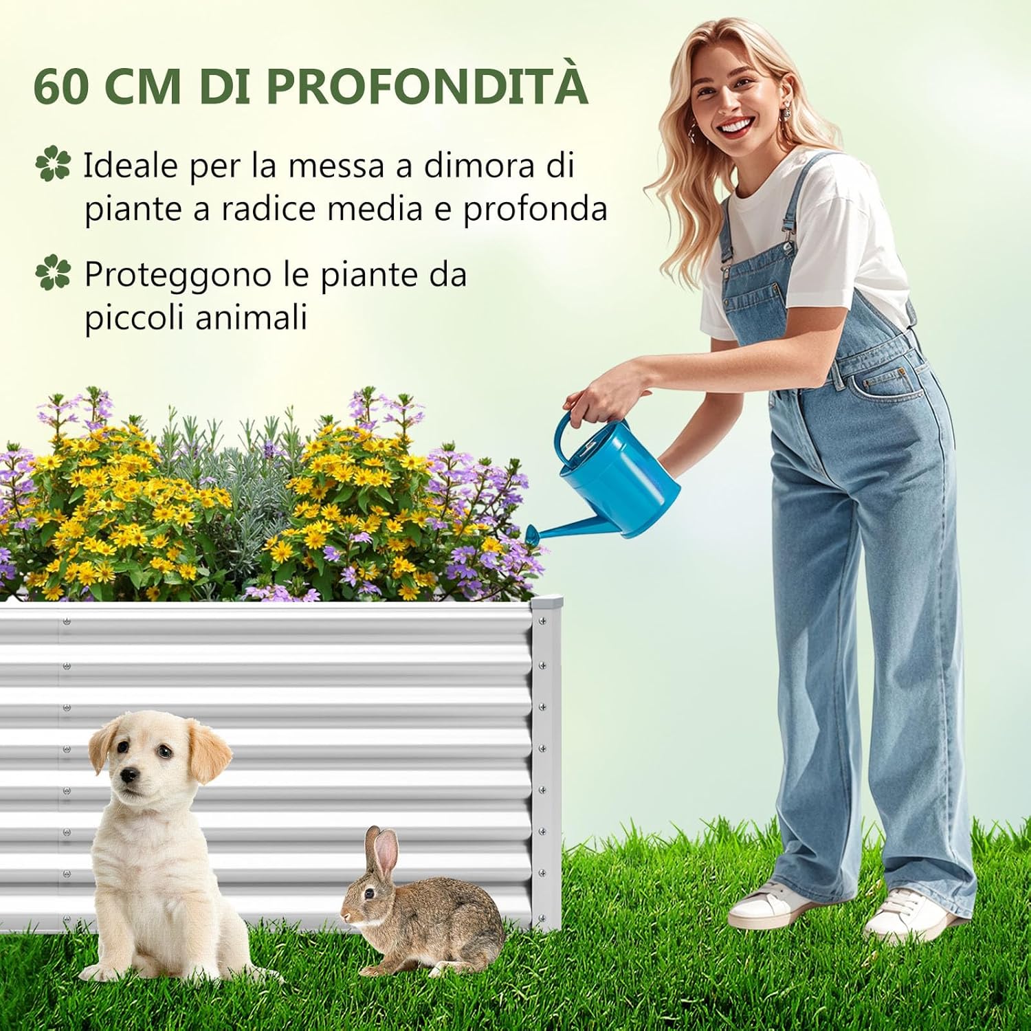 Letto da Giardino Rialzato in Metallo, Orto Rialzato con Design a Fondo Aperto, Protettori d'Angolo Rinforzati, Aiuola Rialzata da Esterno per Verdure, Fiori e Erbe Aromatiche (Argento)