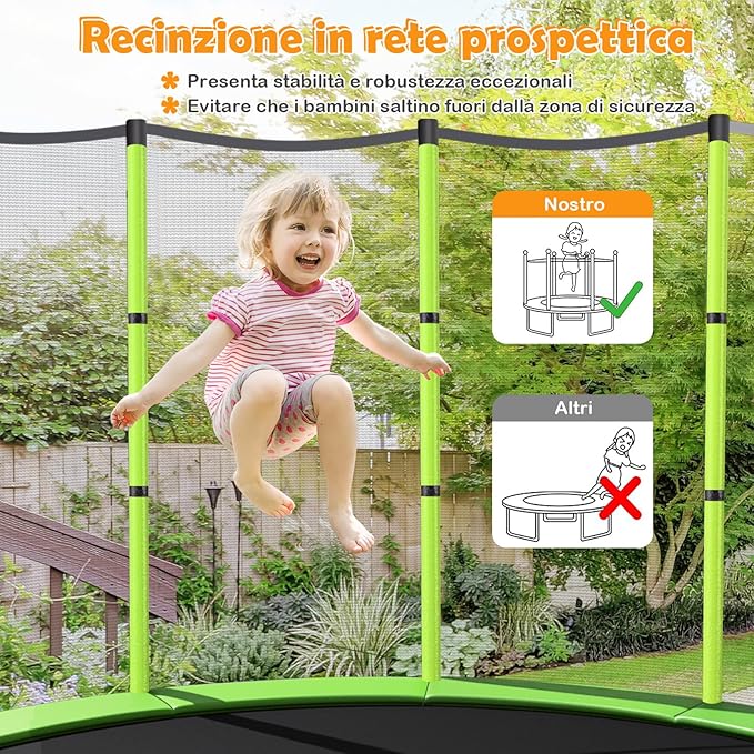 Trampolino Elastico Bambino in Acciaio, Tappeto Elastico Bambini da Esterno e da Interno, con Rete e Cusicnetti Antiscivolo