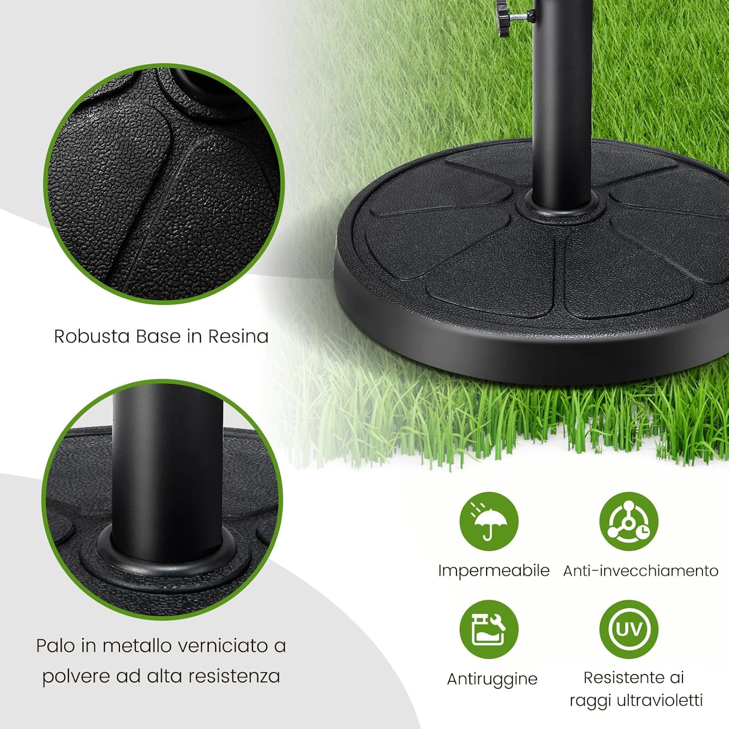 Base Ombrellone da Esterno 14 kg, Supporto Rotondo per Ombrellone 45 CM con Diametro Palo 38/48 MM, Base per Ombrellone Robusta da Giardino Terrazzo Esterno