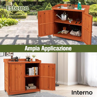 Armadio da Esterno in Legno, Casetta da Giardino con Ripiano Rimovibile e 4 Ruote Universali, Capanno Porta Attrezzi da Esterno e da Interno, 98,5 x 48 x 100 cm