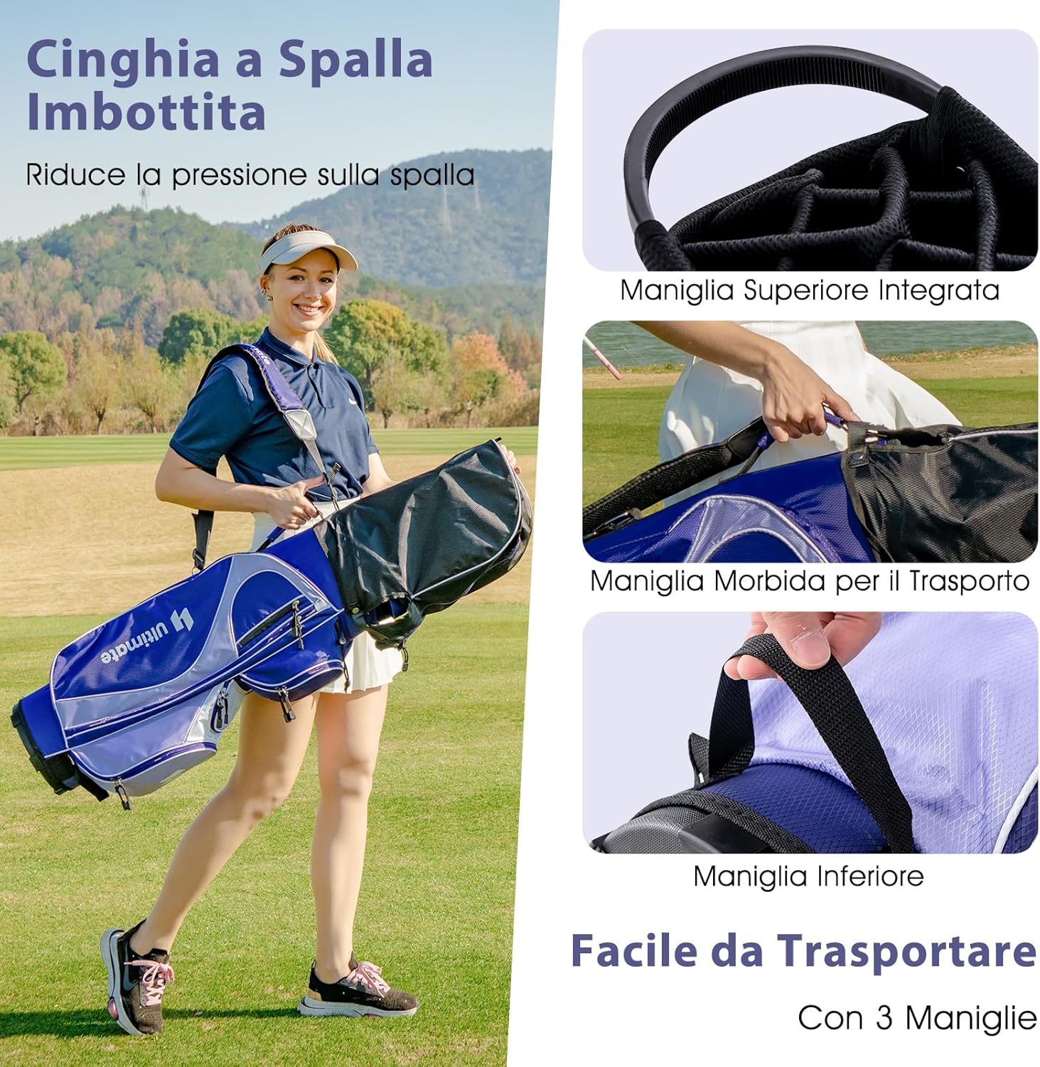 Set Completo di Mazze da Golf per Donna, con Driver 460CC 1, Fairway 3, Ibrido 5, Ferri 5, 6, 7, 8, 9, P e S, Putter e Borsa Portatile Leggera, Destrorso