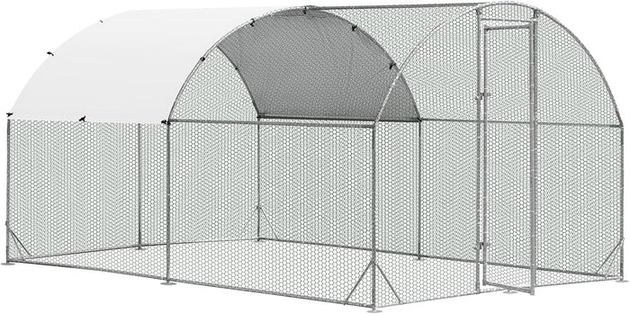 Pollaio per Galline da Esterno, Recinto per Polli in Metallo Zincato con Copertura in PE, Abitazione a Forma di Cupola per Anatre e Conigli per Cortile e Fattoria