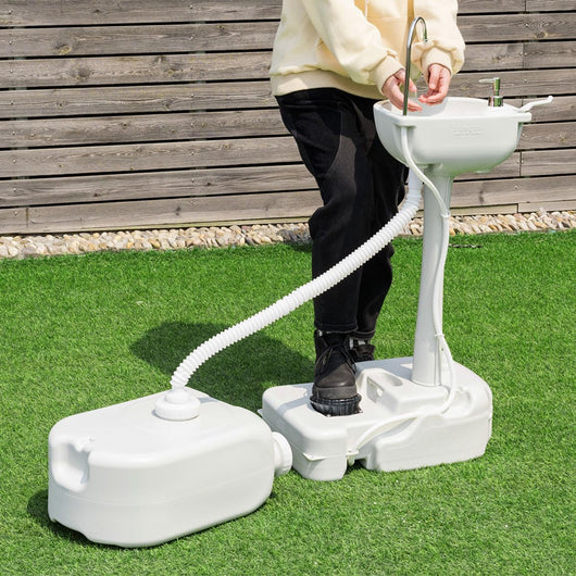 Lavandino da Campeggio con Pompa a Pedale, Lavandino Portatile con Serbatoio d'Acqua da 17L, Dispenser Sapone, Portasciugamani e Ruote (58 x34 x 102cm)