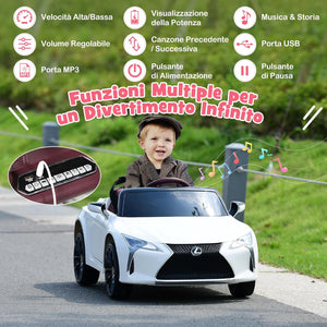 Lexus Auto Elettrica per Bambini, Macchina Elettrica Cavalcabile con Telecomando Luci LED Luminose Musica e Storie, 3-5 km/h, per Bambini 37-96 Mesi (Bianco)