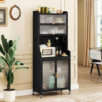 Credenza da Cucina, Armadietto Salvaspazio in Metallo con Ampio Piano di Lavoro, Ripiano Regolabile, Pannello Forato e Ruote, per Sala da Pranzo e Soggiorno, 79 x 37 x 192 cm