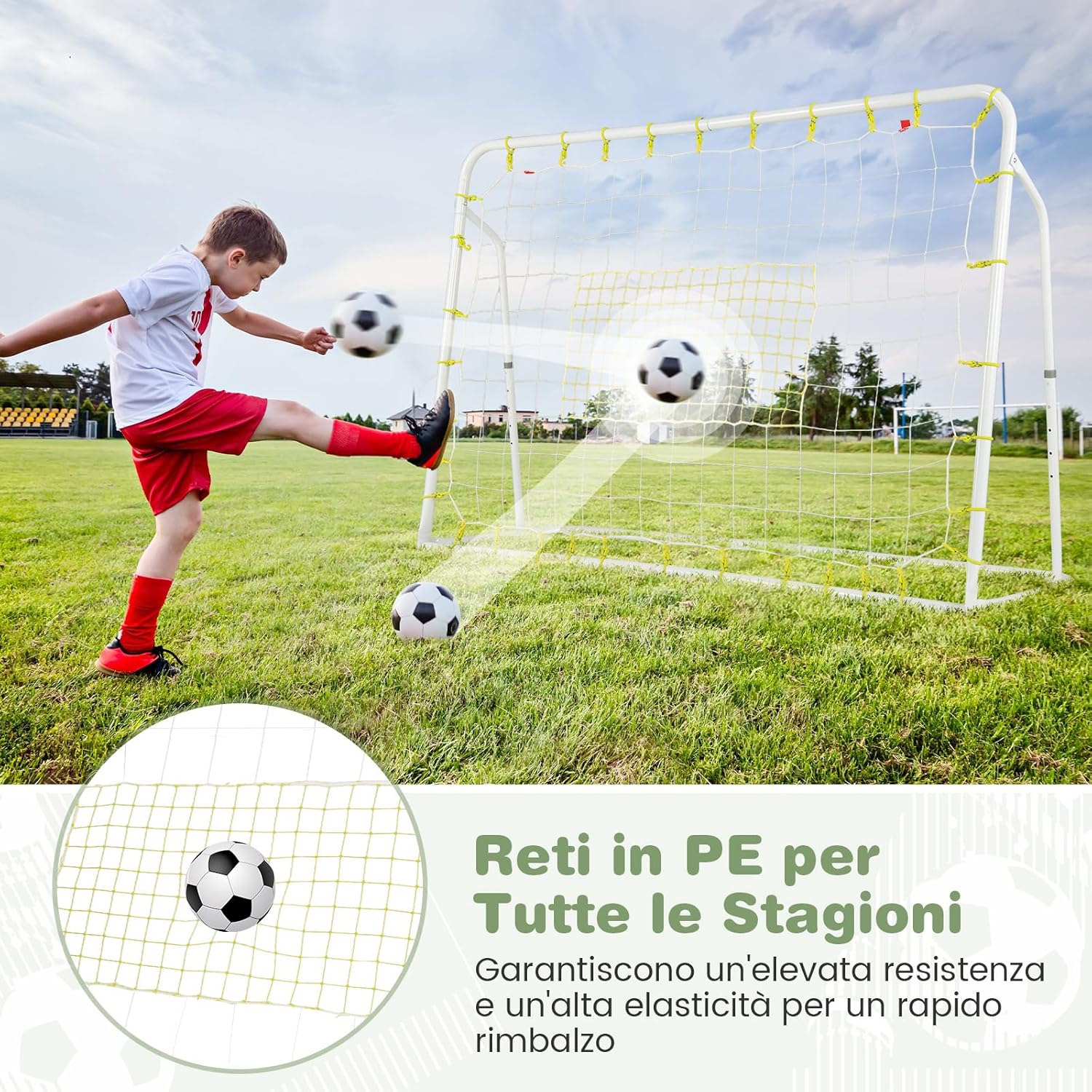 Set di Reti da Calcio 2-in-1 per Bambini: Ribalta e Porta da Calcio 187 x 122,5 cm, Set di Rete di Rimbalzo e Rete da Calcio Regolabile, Struttura in Metallo Robusto