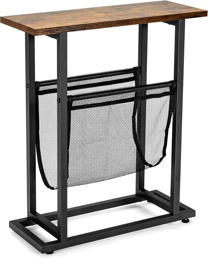 Tavolino di Servizio a 2 Livelli, Tavolino Laterale in Stile Industriale, Comodino Retrò con Porta Riviste, Tavolino da Caffè per Salone Camera da Letto e Ufficio, 45 x 18 x 54,5 cm