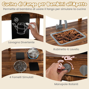 Set da Cucina per Bambini, Cucina da Giardino con Tettoia, Rubinetto Girevole e Lavello Rimovibile, Fornelli e Manopole Realistici, Lavagna, per Bambini 3-7 Anni