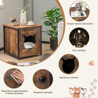 Mobile per Lettiera Gatti in Legno, Casetta con Ingresso a Forma di Gatto, Telaio in Metallo, Mobiletto Multiuso per Ingresso e Soggiorno, Adatto a Gatti Piccoli e Grandi