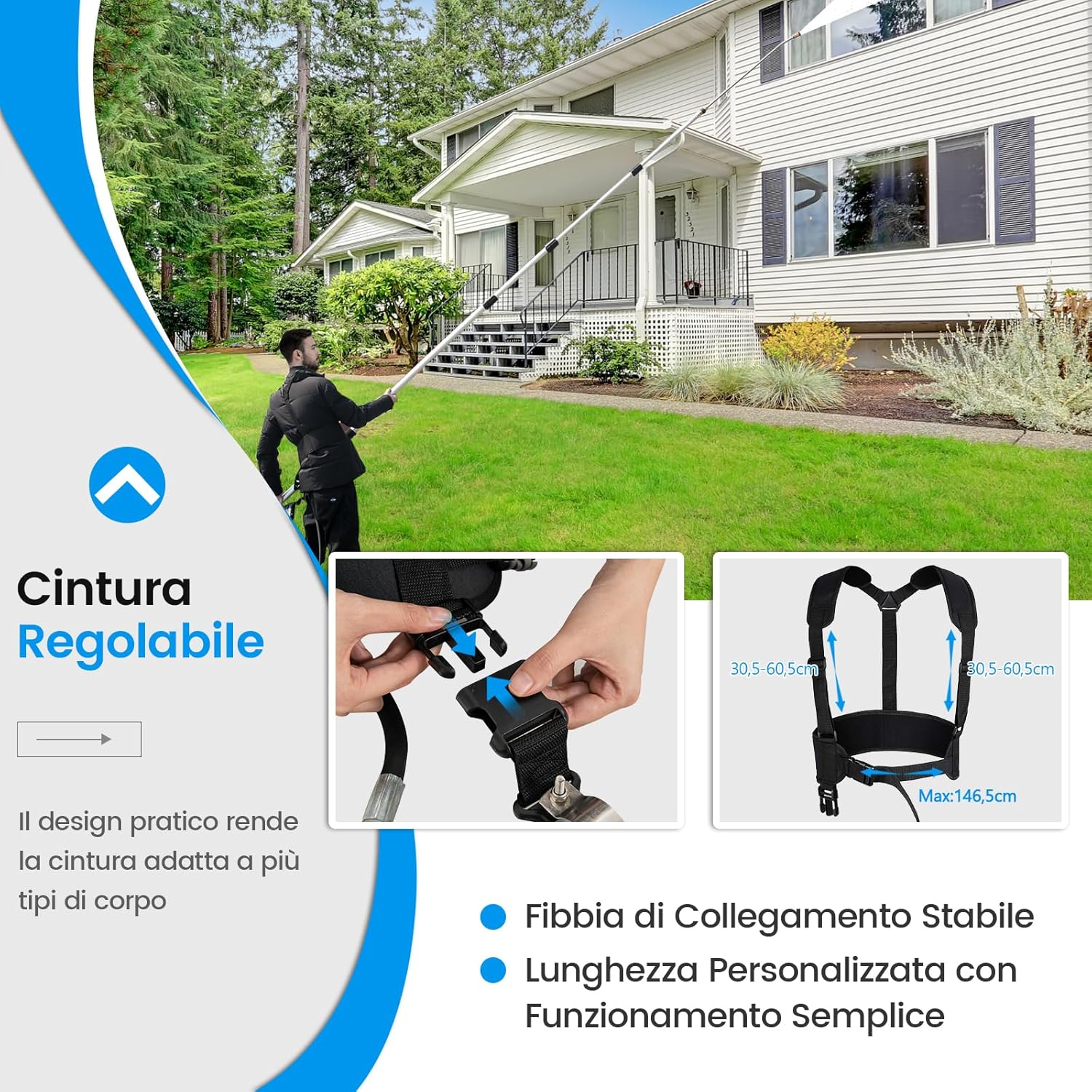 550 cm Kit di Prolunga per Idropulitrici, Lancia Telescopica per Idropulitrice con 5 Ugelli 2 Adattatori Accoppiatore Girevole e Imbracatura di Supporto, 4000PSI