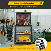Banco da Lavoro, in Metallo e MDF, con 3 Ripiani, 13 Accessori da Appendere, 80,5 x 41x 155cm, per Garage, Casa, Officina e Magazzino