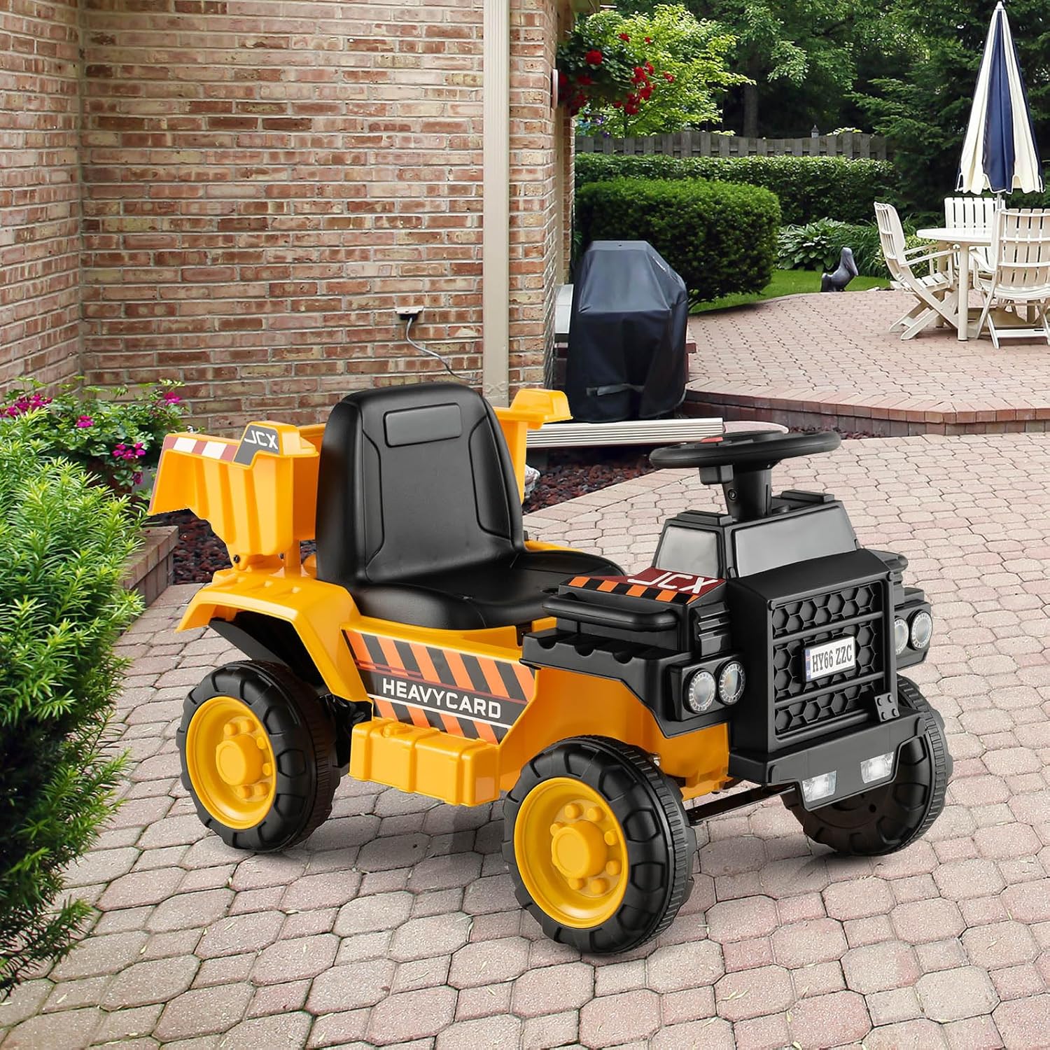 6V Veicolo da Costruzione Cavalcabile per Bambini, con Ruote Resistenti all'Usura Casco di Sicurezza, Escavatore Giocattolo, 44x65,5x40 cm