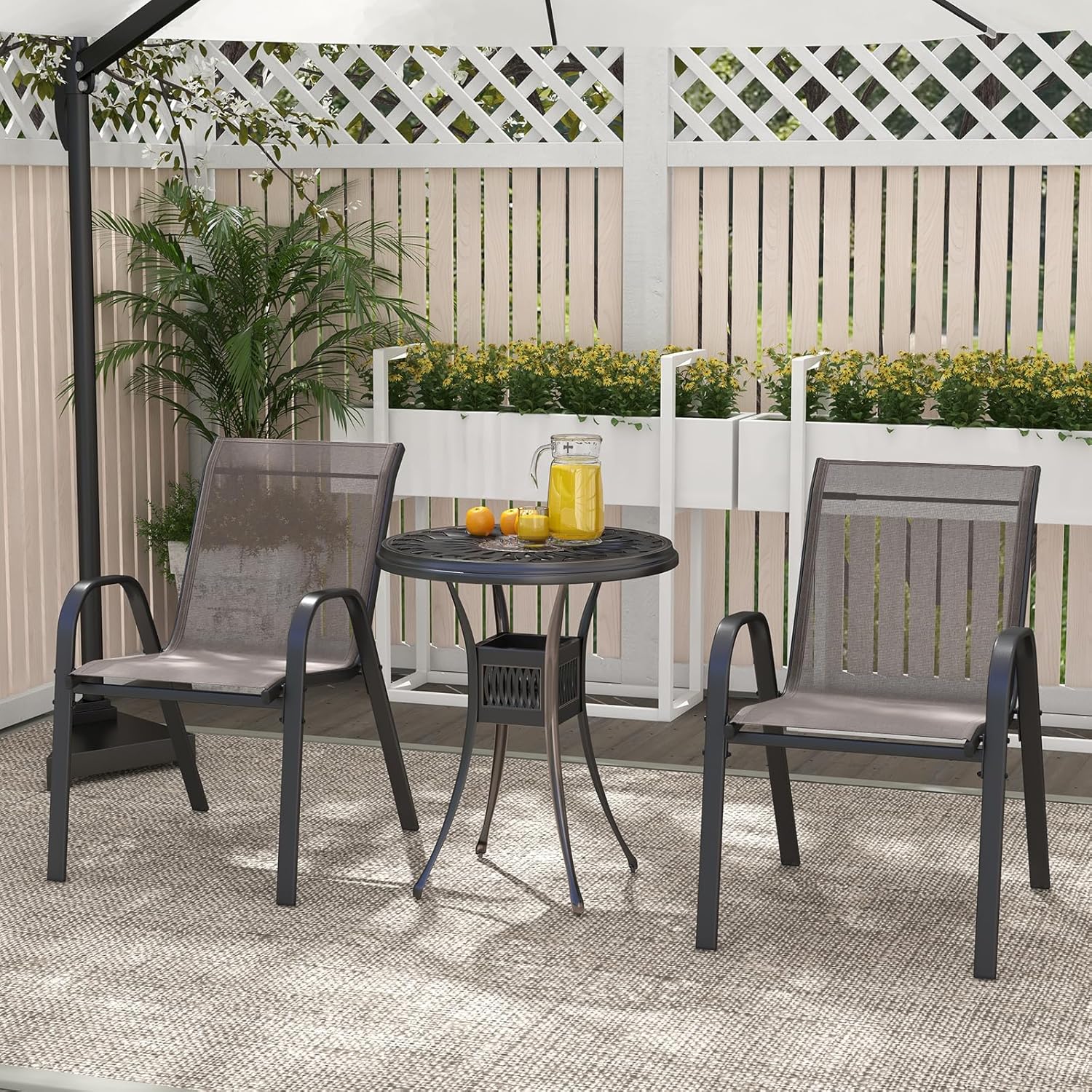 Set di 2/4 Sedie da Giardino, Poltrone in Tessuto Textilene per Esterno, Sedie Impilabili con Gambe in Metallo, Portata 150 kg, 56 x 70 x 84 cm (Grigio,2)
