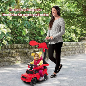 Auto a Spinta per Bambini, Macchina Cavalcabile a Spinta con Tettuccio Regolabile Maniglia per Genitori Paracolpi, Ideale per Bambini 12-36 Mesi (Rosso)
