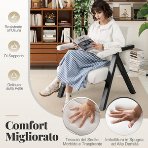 Poltrona da Salotto, Sedia Ergonomica con Struttura in Metallo, Braccioli e 4 Piedini Regolabili, Sofa Imbottita Relax Moderna per Soggiorno e Camera da Letto, Portata 150 kg (Bianco)