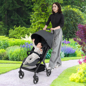 Passeggino Leggero per Bambini, Passeggino Pieghevole con Schienale Regolabile, Tettuccio, Cintura di Sicurezza a 5 Punti, Cestello Portaoggetti, per Bambini 0-36 Mesi (Grigio)