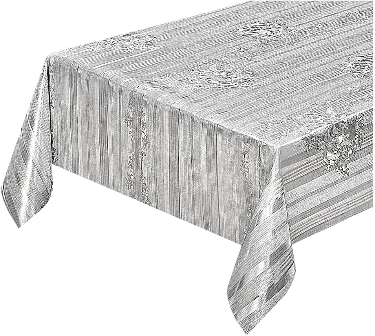 Tovaglia Cucina Antimacchia 140x300 Cm Metallizzata Lucida Grigia Copritavolo Pvc Decorato Dis_B