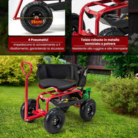 Sgabello da Giardino con Ruote, Sgabello da Giardinaggio con Sedile Regolabile e Girevole, Manico Telescopico, Vassoio, Cestello e Borsa per Attrezzi, Portata 150 kg, 90 x 61 x 60-69 cm