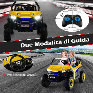 12V Auto Elettrico per Bambini, Macchina Fuoristrada a 2 Posti, Macchina Elettrica con Luci Suoni, Regalo per Bambini 3-8 Anni, 118x74x71 cm (Giallo)