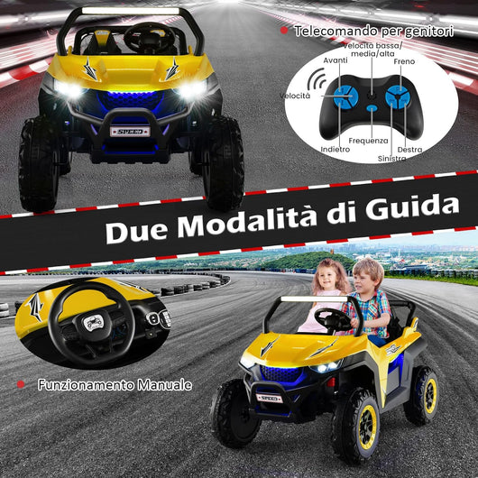 12V Auto Elettrico per Bambini, Macchina Fuoristrada a 2 Posti, Macchina Elettrica con Luci Suoni, Regalo per Bambini 3-8 Anni, 118x74x71 cm (Giallo)