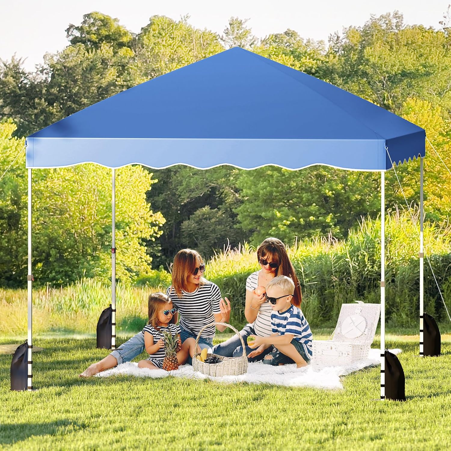 Gazebo Pop-up da Esterno 3 x 3 m, Gazebo Pieghevole con Borsa con Ruote, 8 Picchetti, 4 Ancore, 4 Corde Antivento, 4 Sacchi di Sabbia, Tendone Impermeabile per Eventi Commerciali (Blu)