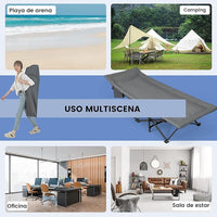 Brandina da Campeggio, Letto da Campeggio con Cuscino e Poggiatesta, Tappetino a Doppio Strato, Brandina da Campeggio Portatile per Ufficio, Casa, Carico Fino a 204 kg(grigio)