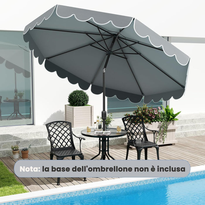 Ombrellone da Giardino 300 cm, Ombrellone Esterno con Manovella, Inclinazione Regolabile, Parasole Pieghevole con Doppio Tetto, 8 Stecche, per Giardino Piscina Patio (Grigio)