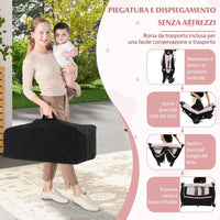 4 in 1 Lettino da Campeggio con Fasciatoio, Lettino Pieghevole per Bambini con Materasso, Centro Neonati con Culla, Box Musicale, Cappottina Regolabile, Borsa da Viaggio (Fiore Grande)