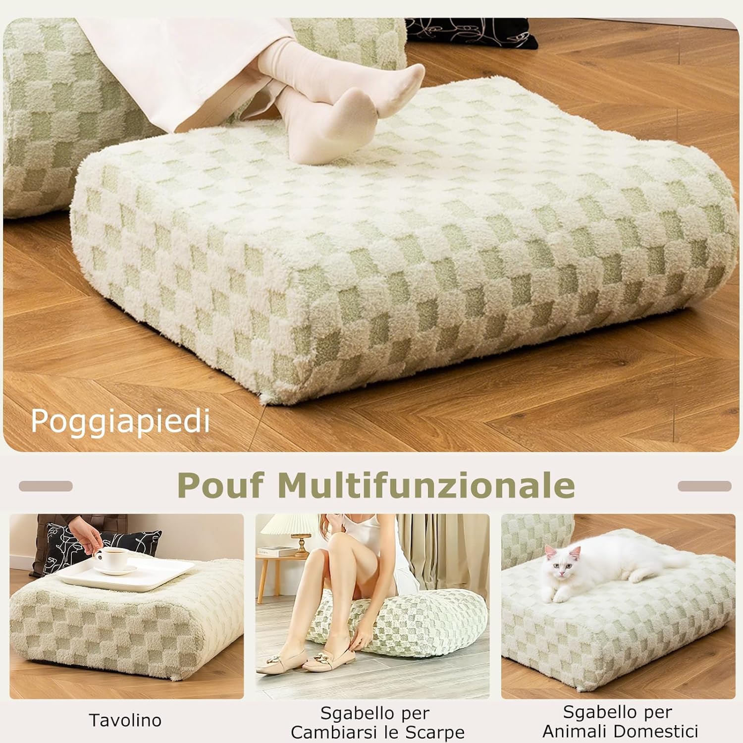 Sedia a Sacco con Pouf, Divano in Spugna ad Alta Elasticità, Fondo Antiscivolo e Copertura in Velluto Lavabile, Comoda Poltrona Pigra per Soggiorno Camera da Letto Sala Lettura (Verde)