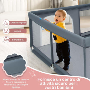 Recinto per Bambini, Box per Bambini con Rete Traspirante, Centro Attività per Bambini con 50 Palline, Box Giochi per Bambini 0-3 Anni (Grigio, 200 x 180 cm)