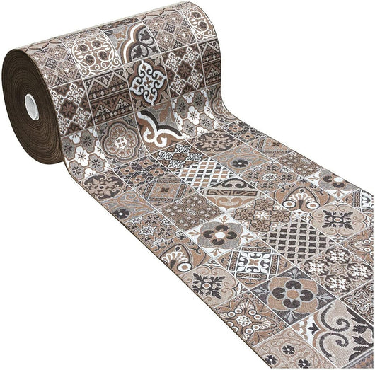 Tappeto Cucina 54x80 cm Mattonella Maiolica Passatoia Bordata Antiscivolo Made In Italy Marrone