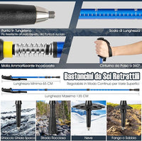 Set 4 in 1 Ciaspole da Neve 53/63/78 cm per Uomini, Donne e Ragazzi con Sistema di Fissaggio, Telaio in Alluminio, Bastoncini da Trekking, Ghette Gambe Impermeabile e Borsa