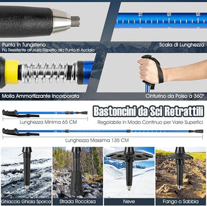 Set 4 in 1 Ciaspole da Neve 53/63/78 cm per Uomini, Donne e Ragazzi con Sistema di Fissaggio, Telaio in Alluminio, Bastoncini da Trekking, Ghette Gambe Impermeabile e Borsa