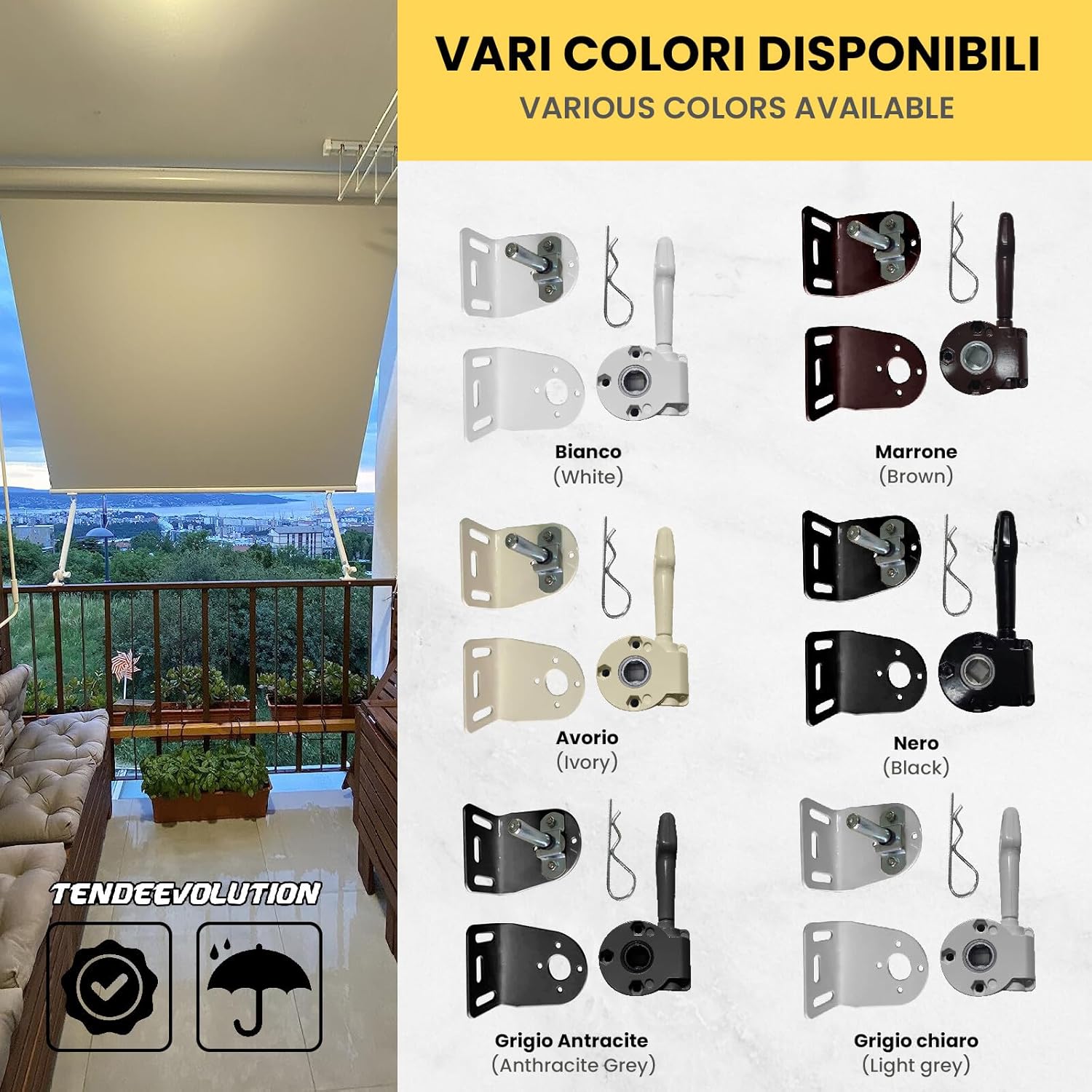 Coppia Supporti Tenda da Sole a Caduta | Avorio | Inclusi Arganello & Perno Estraibile