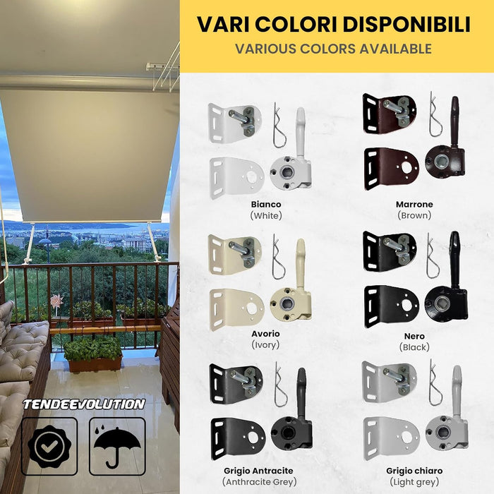 Coppia Supporti Tenda da Sole a Caduta | Avorio | Inclusi Arganello & Perno Estraibile