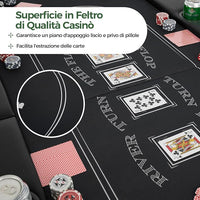 Tavolo da Poker Pieghevole 182 cm per 8 Giocatori, Tavolo da Gioco Ovalo con Supporti per Bicchieri, Rivestimenti Imbottiti, per Blackjack, Texas Hold’em, Giochi da Casinò (Nero)