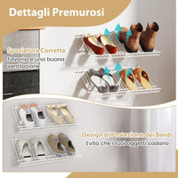 Set di 2 Scaffali a Muro, 61 cm Porta Scarpe in Metallo, Kit Organizzatore di Stoccaggio, 4 Supporti in PVC, Unità di Mensole Personalizzabile per Lavanderia Camera da Letto, 61x30x2,5 cm