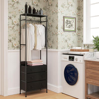 Appendiabiti con Cassetti in Tessuto, Armadio Autoportante con Asta Appendiabiti a 3 Posizioni e Ripiani di Stoccaggio, Ideale per Ingresso Camera da Letto, 55x28x176 cm (Nero)