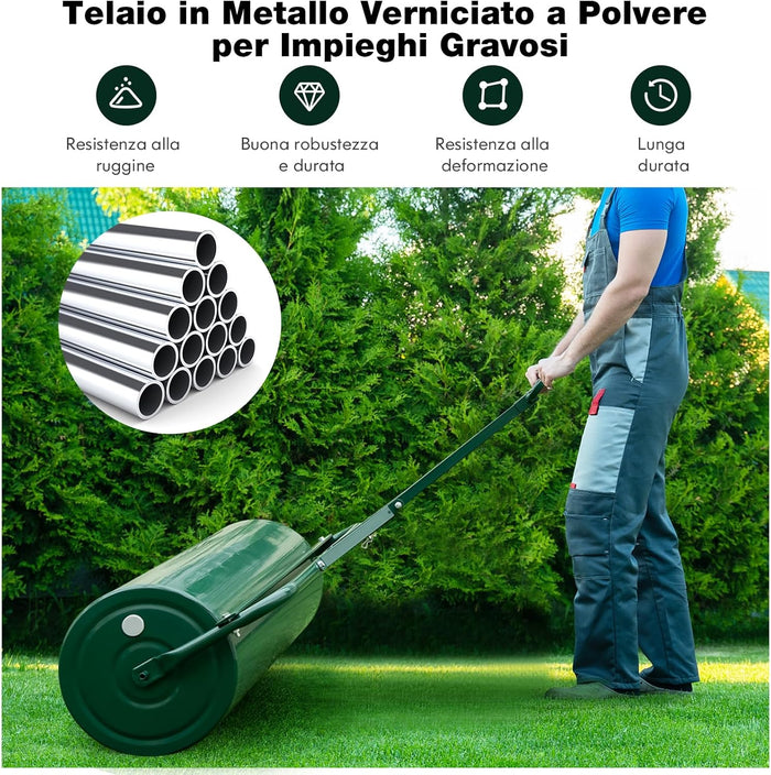 Rullo da Giardino per Prato 113 L 90 x 40 cm, Rullo per Prato in Metallo Riempibile di Acqua/Sabbia con Manico Antiscivolo, Ideale per Cortile, Parco e Fattoria (Verde)