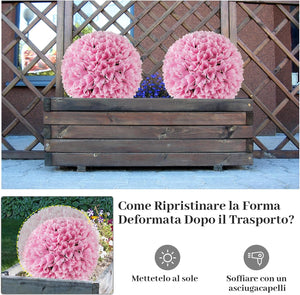 Set di 2 Piante Finte Sfera di Bosso 28 cm per Vaso, Palla di Topiarie Sintetica in PE da Giardino, Piante Artificiali Decorative Arredamento da Interno ed Esterno (Rosa)