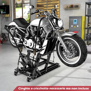 Ponte Sollevatore Idraulico per Moto, Sollevatore Motociclette Fino a 680 kg, Cric Alzamoto con Ruote e Piattaforma Regolabile in Altezza a Pedale Resistente per ATV, UTV per Officina (Nero)