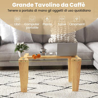 Tavolino da Caff¨¨ per Salotto, Tavolino Rettangolare in Vetro Temperato e Legno Massicio di Gomma, Tavolino da Divano Moderno per Soggiorno, 100 x 50 x 41 cm, Naturale