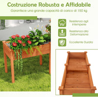 Fioriera da Giardino Rialzata, Letto da Giardino Elevato in Legno con Pannello Divisore, Fori di Drenaggio, Aiuola Rialzata per Piante, Fiori, Erbe e Verdure (Marrone)