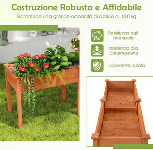 Fioriera da Giardino Rialzata, Letto da Giardino Elevato in Legno con Pannello Divisore, Fori di Drenaggio, Aiuola Rialzata per Piante, Fiori, Erbe e Verdure (Marrone)