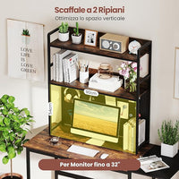 Libreria da Scrivania a 2 Livelli, Scaffale da Tavolo Industriale per Monitor di Computer Fino a 32", Organizzatore di Stoccaggio con Pegboard, per Dormitorio Ufficio e Casa, 94x27x103 cm