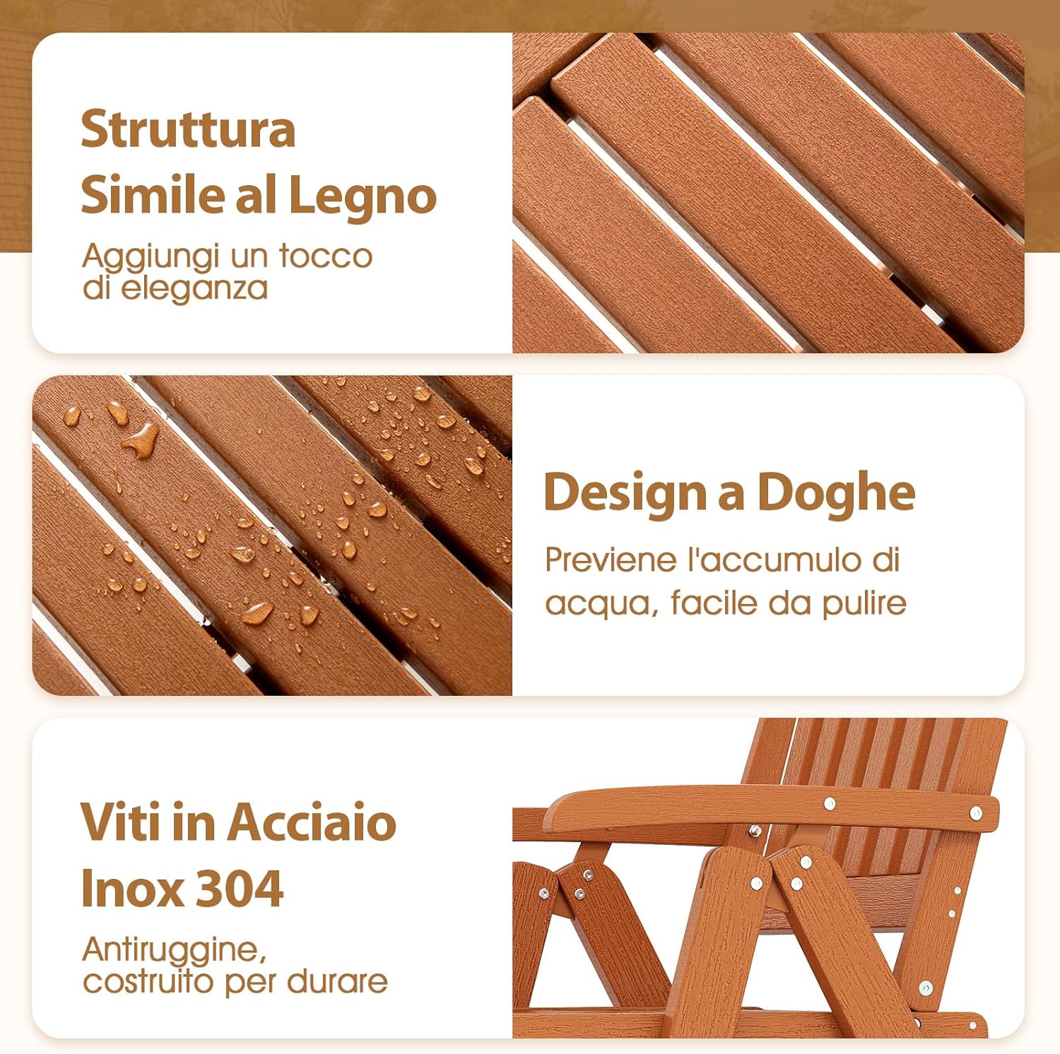 Sedia Esterno Pieghevole, Sedia Ergonomica in HDPE con Braccioli, Schienale Curvo e Seduta a Doghe, Poltrona Pranzo per Giardino Balcone Patio, Portata 150 kg (Marrone)