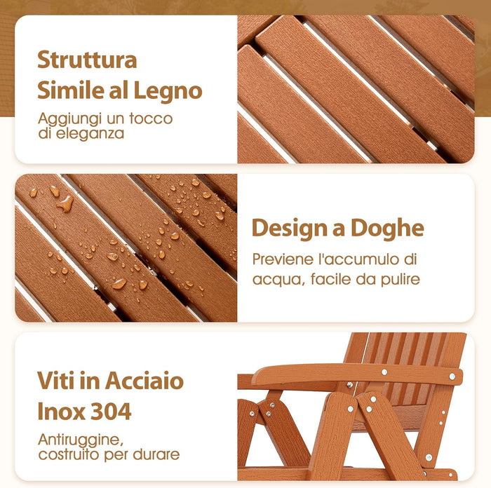 Sedia Esterno Pieghevole, Sedia Ergonomica in HDPE con Braccioli, Schienale Curvo e Seduta a Doghe, Poltrona Pranzo per Giardino Balcone Patio, Portata 150 kg (Marrone)
