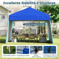 Gazebo Pieghevole 430 x 280 cm, Gazebo da Esterno con Pareti Laterali Convertibili in Tenda da Sole, 8 Picchetti, 4 Corde Antivento, Tendone Impermeabile per Feste (Blu)