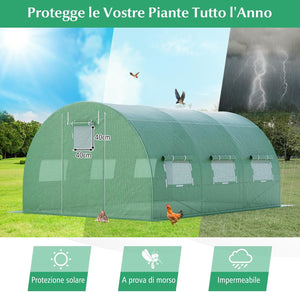 Serra da Giardino, Serra Tunnel per Orto e Piante con Copertura Resistente, Struttura Robusta in Acciaio Zincato, Finestre Avvolgibili e Porte con Cerniera (400 x 300 x 200 cm)